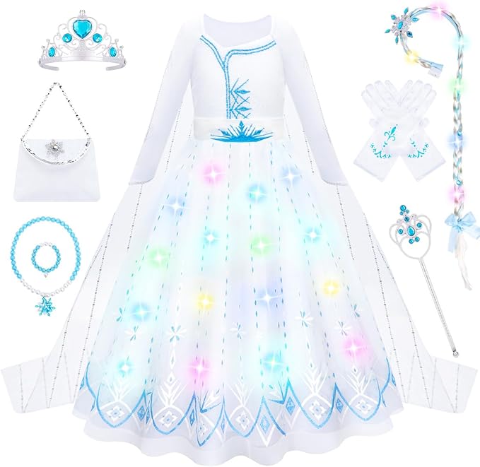 Glamtots Princess Costume with Long Cape for Girls Age 3-10 （white）