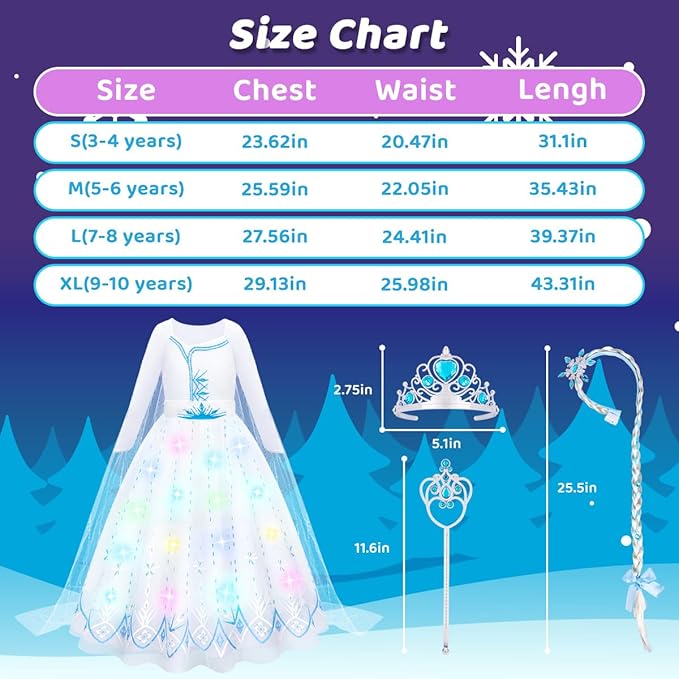Glamtots Princess Costume with Long Cape for Girls Age 3-10 （white）
